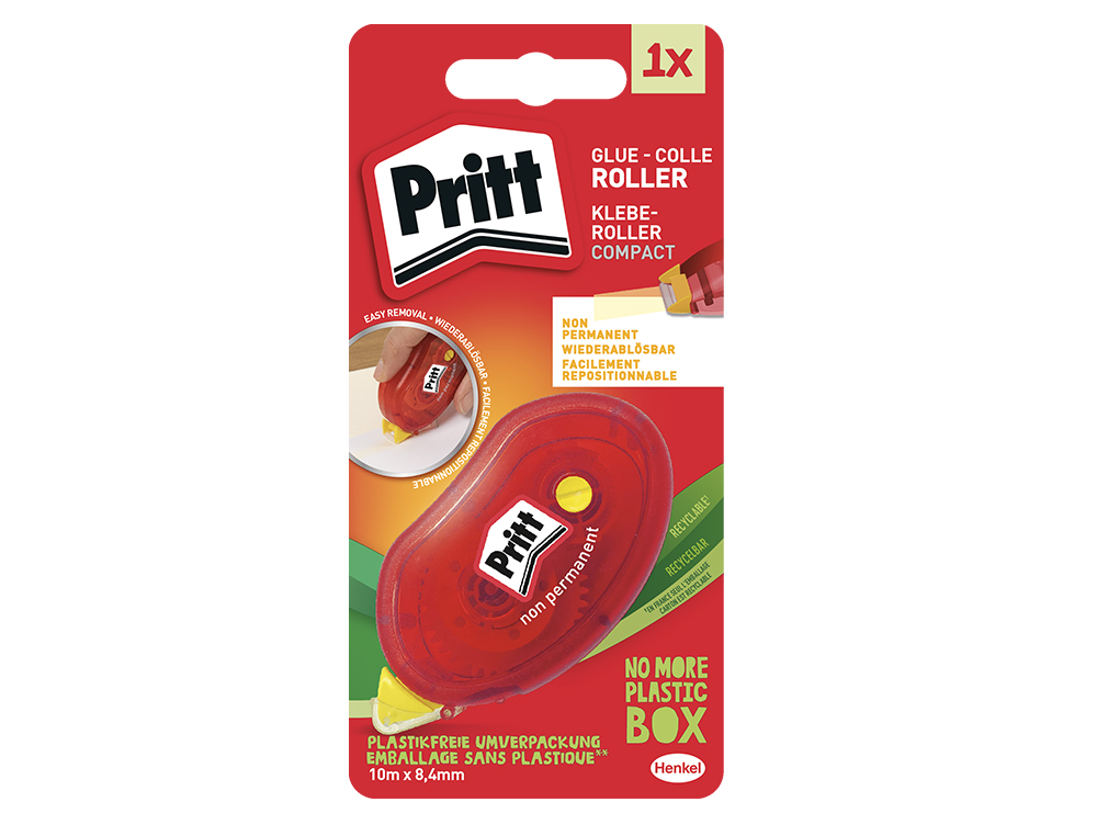 COLLE PRITT ROLLER COMPACT RUBAN 8.4MMX10M COLLAGE REPOSITIONNABLE IMMÉDIAT PLUS PERFORMANTE NIVEAU VISIBLE