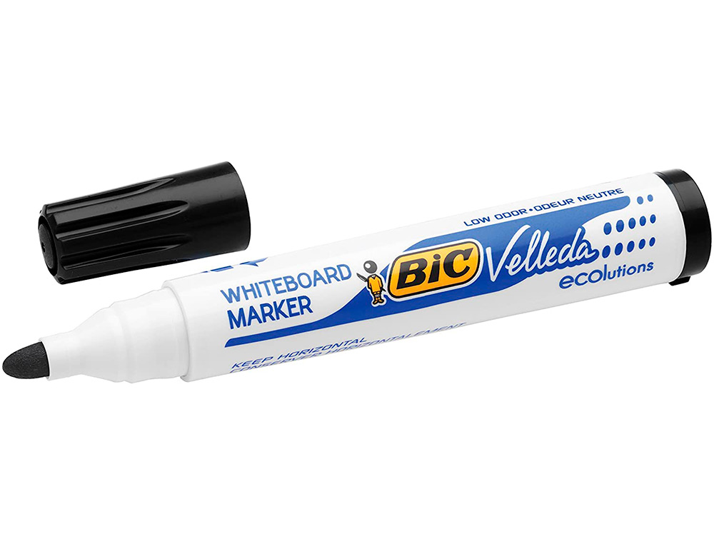 MARQUEUR BIC VELLEDA 1701 EFFAÇABLE POINTE OGIVE TRACÉ 1-5MM ENCRE BASE ALCOOL INODORE CORPS PLASTIQUE NOIR