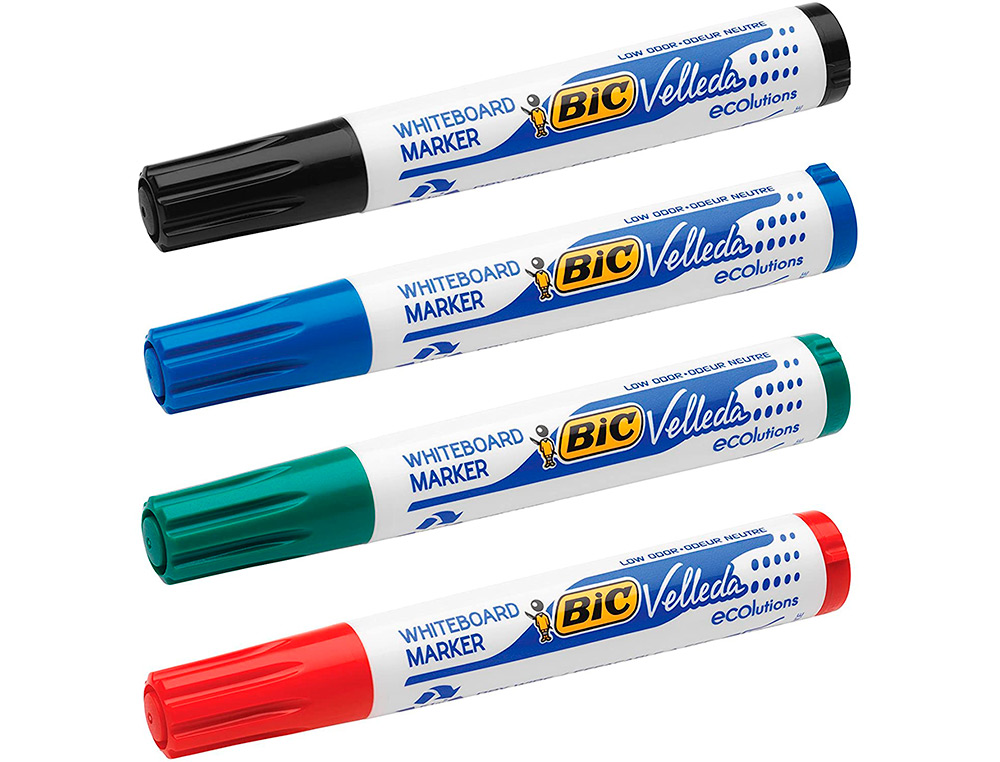 MARQUEUR BIC VELLEDA 1701 EFFAÇABLE POINTE OGIVE TRACÉ 1-5MM ENCRE BASE ALCOOL INODORE CORPS PLASTIQUE NOIR