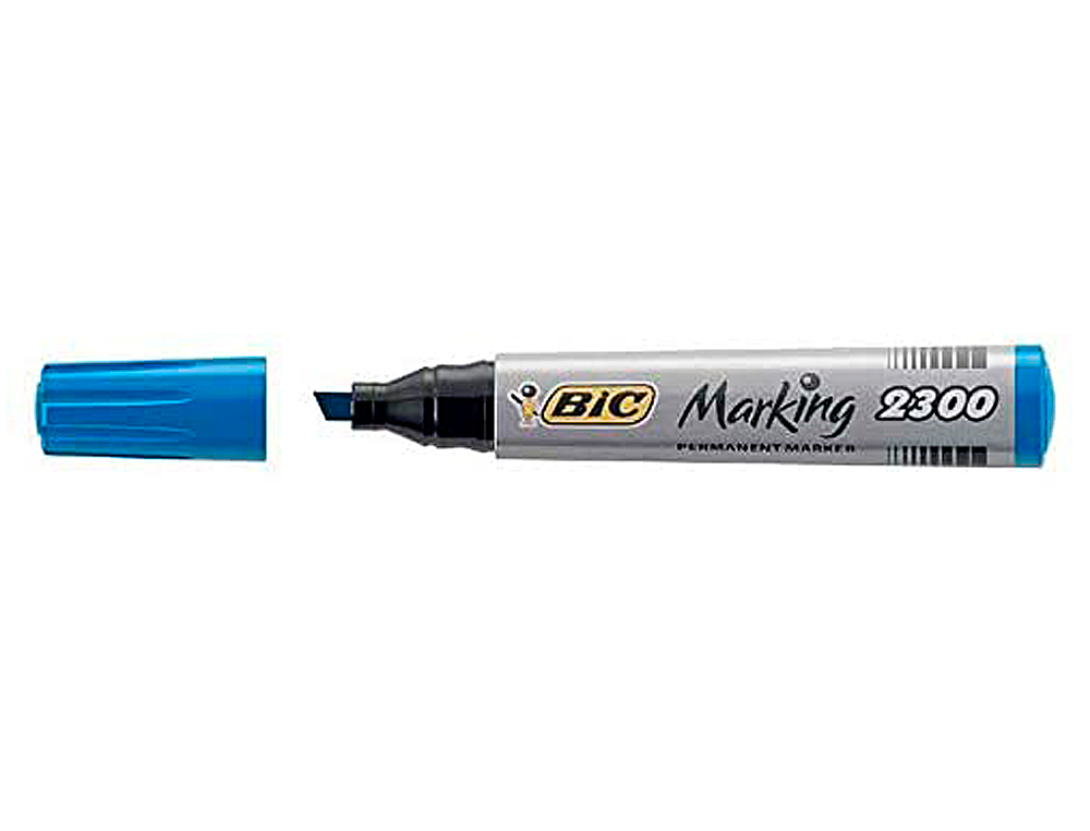 MARQUEUR BIC PERMANENT MARKING 2300 POINTE BISEAUTE TRAC 3/5MM CORPS PLASTIQUE ENCRE BASE ALCOOL COLORIS BLEU