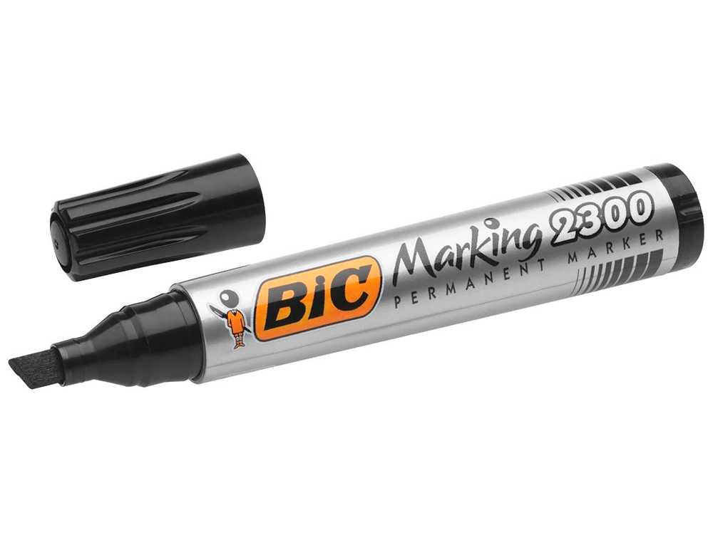 MARQUEUR BIC PERMANENT MARKING 2300 POINTE BISEAUTE TRAC 3/5MM CORPS PLASTIQUE ENCRE BASE ALCOOL COLORIS NOIR