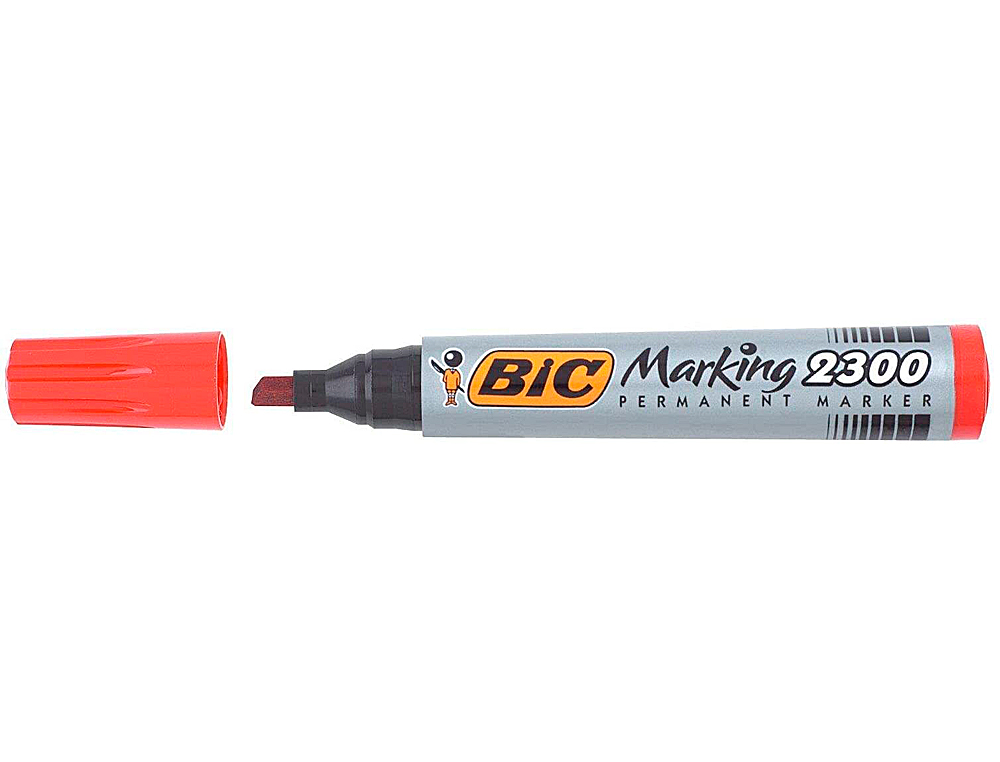 MARQUEUR BIC PERMANENT MARKING 2300 POINTE BISEAUTÉE TRACÉ 3/5MM CORPS PLASTIQUE ENCRE BASE ALCOOL COLORIS ROUGE