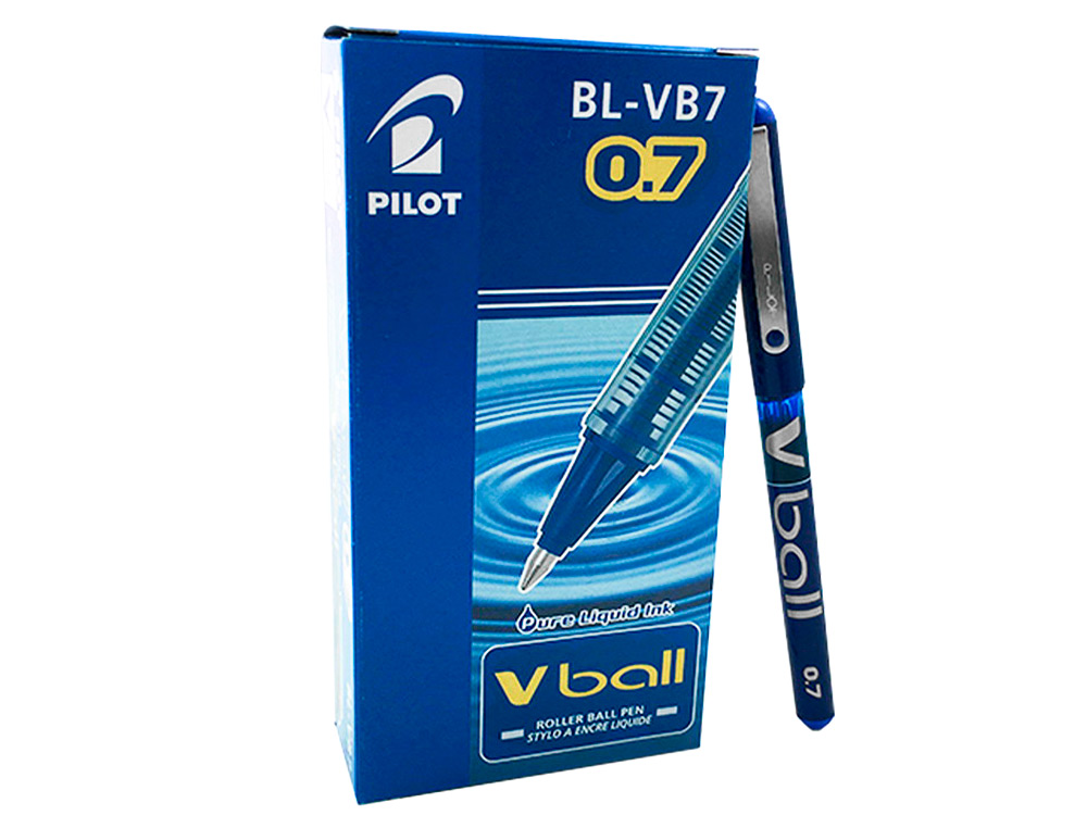 ROLLER PILOT VBALL 7 ÉCRITURE MOYENNE 0.5MM ENCRE LIQUIDE NIVEAU VISIBLE RÉGULATEUR DÉBIT CLIP MÉTAL COLORIS BLEU