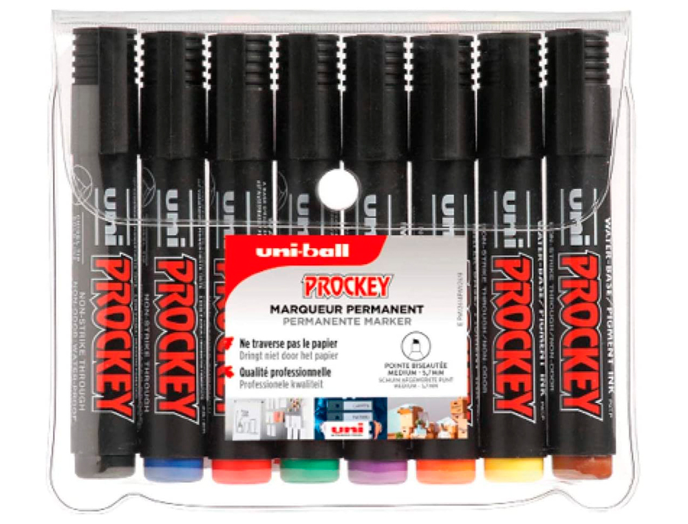 MARQUEUR UNIBALL UNI PROCKEY PERMANENT POINTE OGIVE TRAC 1.8MM ENCRE SANS ALCOOL CORPS PLASTIQUE POCHETTE 8 UNITS