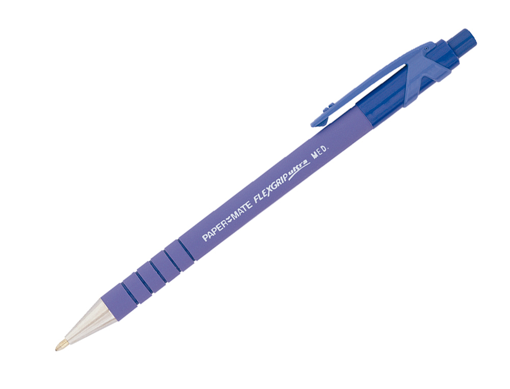 STYLO-BILLE PAPER MATE FLEXGRIP ULTRA ÉCRITURE MOYENNE 0.7MM ENCRE DOUCE CORPS STRIÉ ANTI-GLISSE RÉTRACTABLE BLEU