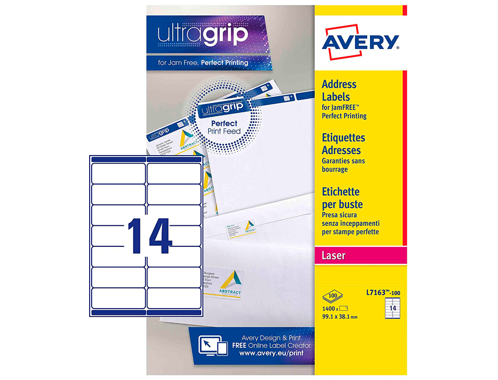 ÉTIQUETTE ADHÉSIVE AVERY LASER ÉCOLOGIQUE ENVELOPPES CLASSIQUES 99.1X38.1MM BOÎTE 1400 UNITÉS