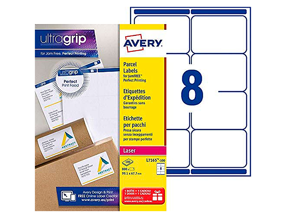 ÉTIQUETTE ADHÉSIVE AVERY LASER ÉCOLOGIQUE ENVELOPPES GRAND FORMAT 99.1X67.7MM BOÎTE 800 UNITÉS