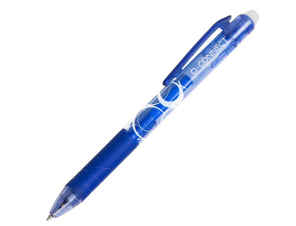 ROLLER Q-CONNECT ÉCRITURE MOYENNE 0.7MM ENCRE EFFAÇABLE GRIP PRÉHENSION GOMME SERTIE COLORIS BLEU