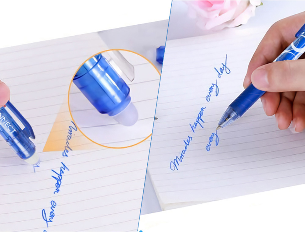 ROLLER Q-CONNECT ÉCRITURE MOYENNE 0.7MM ENCRE EFFAÇABLE GRIP PRÉHENSION GOMME SERTIE COLORIS BLEU