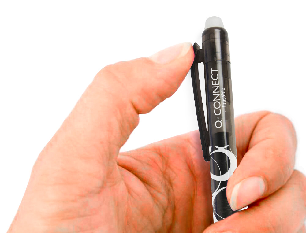 ROLLER Q-CONNECT ÉCRITURE MOYENNE 0.7MM ENCRE EFFAÇABLE GRIP PRÉHENSION GOMME SERTIE COLORIS NOIR