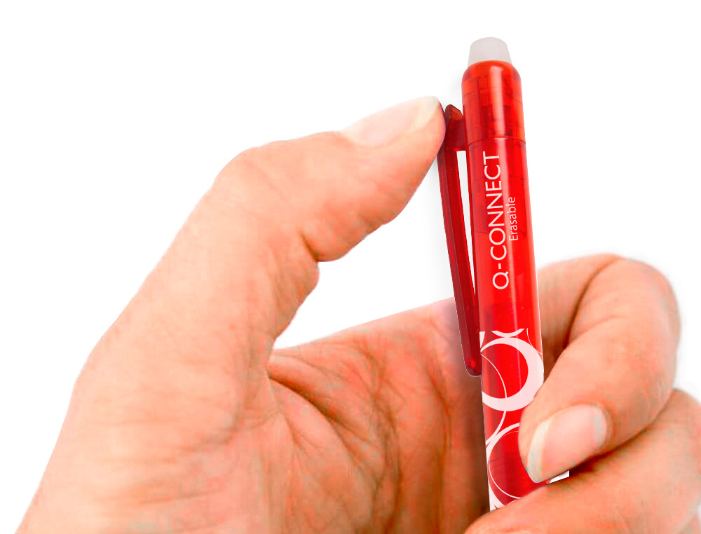 ROLLER Q-CONNECT CRITURE MOYENNE 0.7MM ENCRE EFFAABLE GRIP PRHENSION GOMME SERTIE COLORIS ROUGE