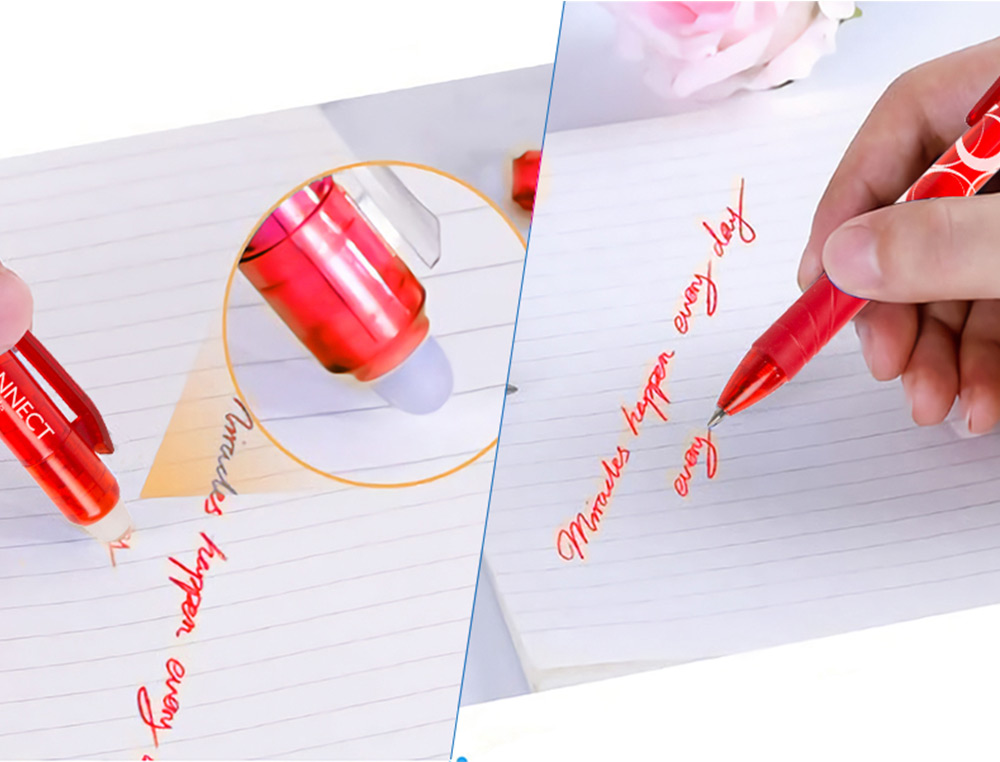 ROLLER Q-CONNECT CRITURE MOYENNE 0.7MM ENCRE EFFAABLE GRIP PRHENSION GOMME SERTIE COLORIS ROUGE