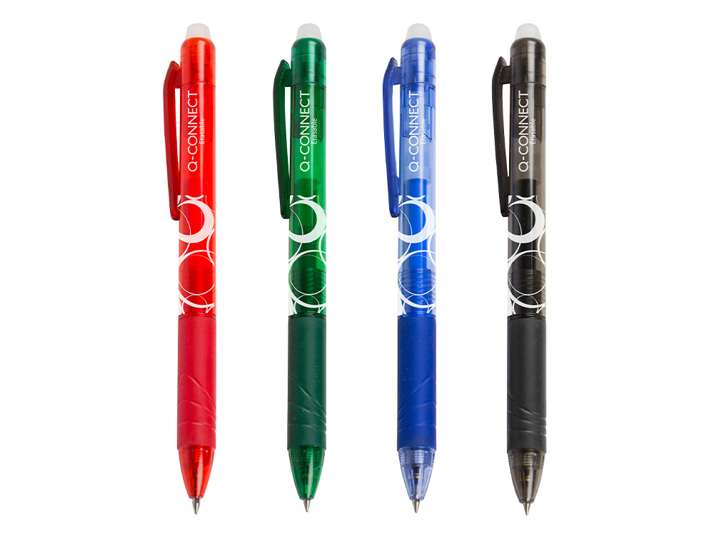 ROLLER Q-CONNECT CRITURE MOYENNE 0.7MM ENCRE EFFAABLE GRIP PRHENSION GOMME SERTIE COLORIS ROUGE