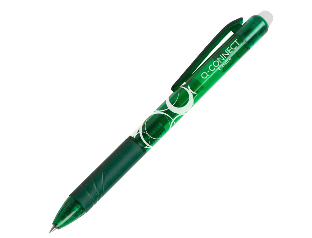 ROLLER Q-CONNECT CRITURE MOYENNE 0.7MM ENCRE EFFAABLE GRIP PRHENSION GOMME SERTIE COLORIS VERT