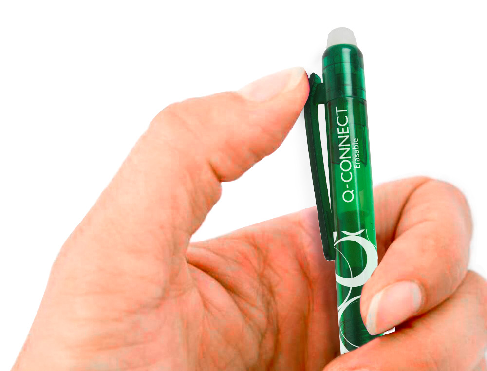 ROLLER Q-CONNECT CRITURE MOYENNE 0.7MM ENCRE EFFAABLE GRIP PRHENSION GOMME SERTIE COLORIS VERT