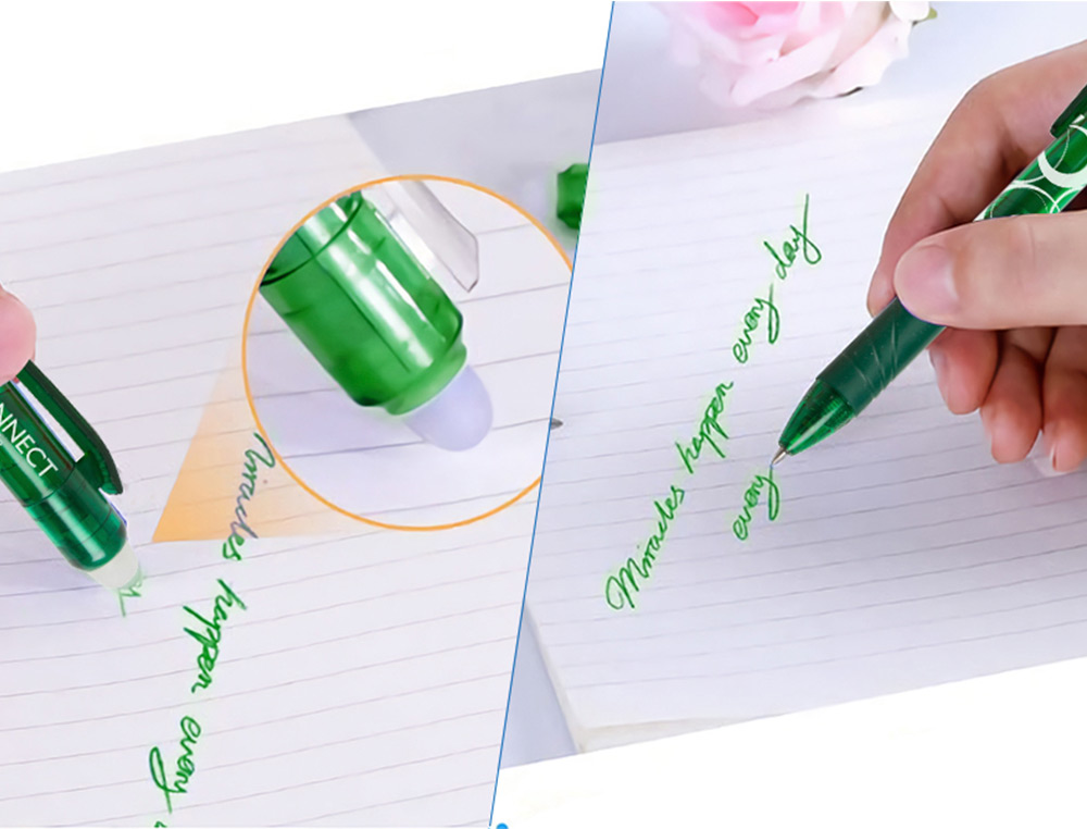ROLLER Q-CONNECT CRITURE MOYENNE 0.7MM ENCRE EFFAABLE GRIP PRHENSION GOMME SERTIE COLORIS VERT