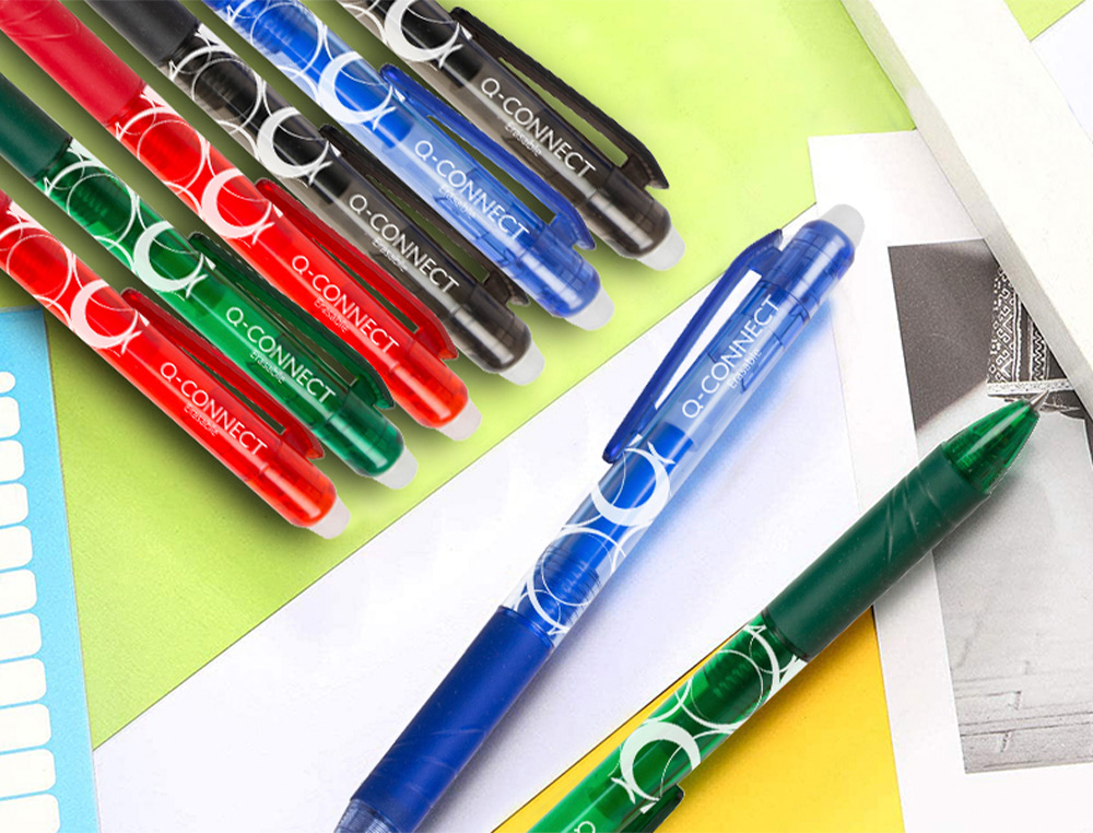ROLLER Q-CONNECT CRITURE MOYENNE 0.7MM ENCRE EFFAABLE GRIP PRHENSION GOMME SERTIE COLORIS VERT