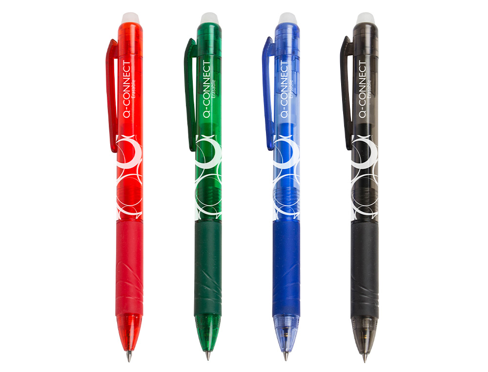 ROLLER Q-CONNECT CRITURE MOYENNE 0.7MM ENCRE EFFAABLE GRIP PRHENSION GOMME SERTIE COLORIS VERT