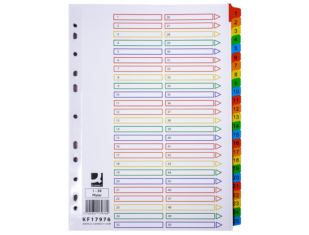 INTERCALAIRE Q-CONNECT NUMRIQUE PLASTIQUE 25 POSITIONS A4 210X297MM CARTE MYLAR 50 TOUCHES