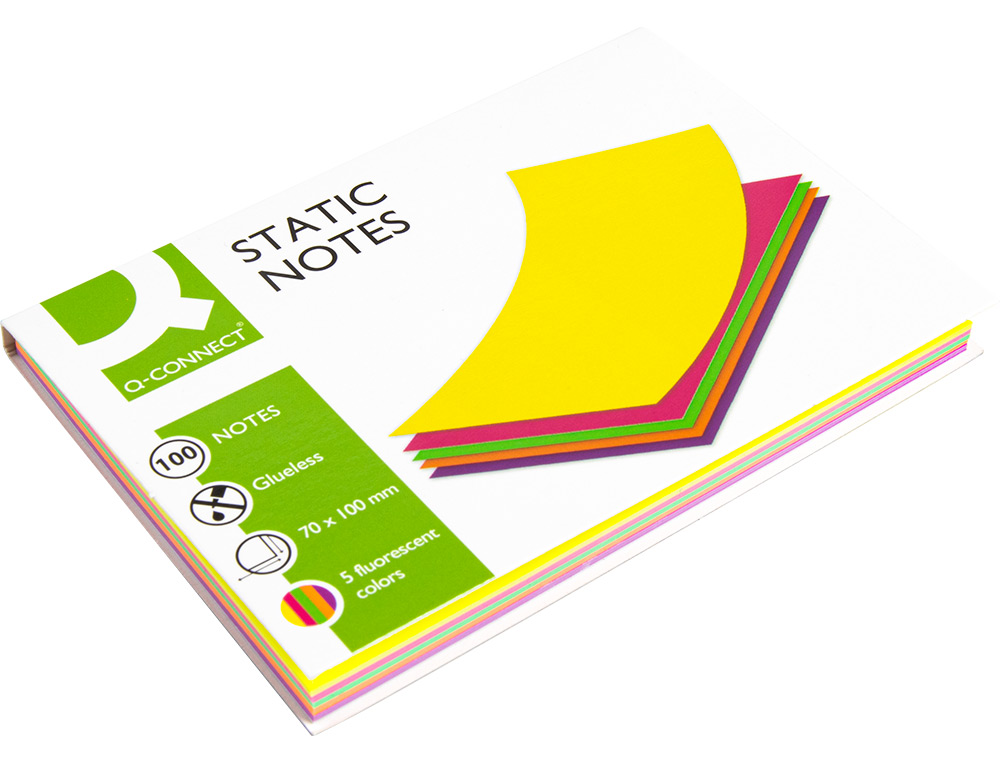 BLOC NOTES Q-CONNECT QUICK NOTES 70X100MM 100F ELECTO STATIQUES REPOSITIONABLES COLORIS NEON