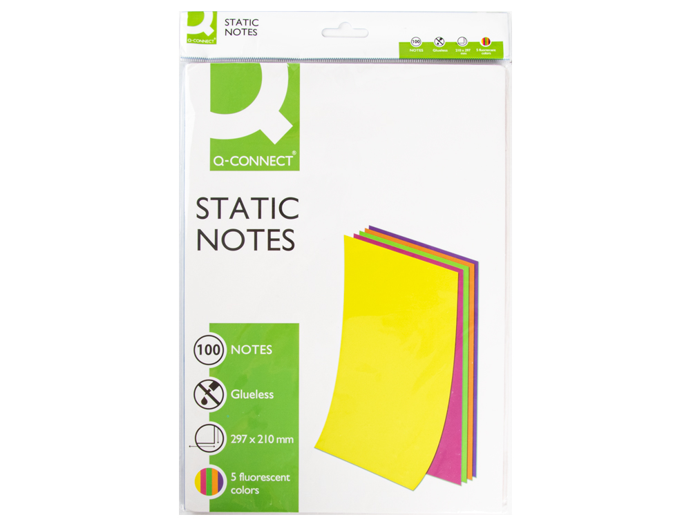 BLOC NOTES Q-CONNECT QUICK NOTES 210x297M 100F ELECTRO   STATIQUES REPOSITIONABLES     COLORIS NEON