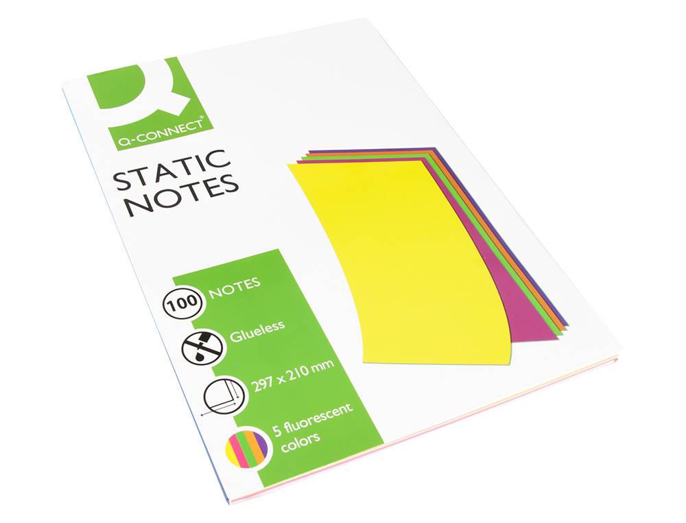 BLOC NOTES Q-CONNECT QUICK NOTES 210x297M 100F ELECTRO   STATIQUES REPOSITIONABLES     COLORIS NEON