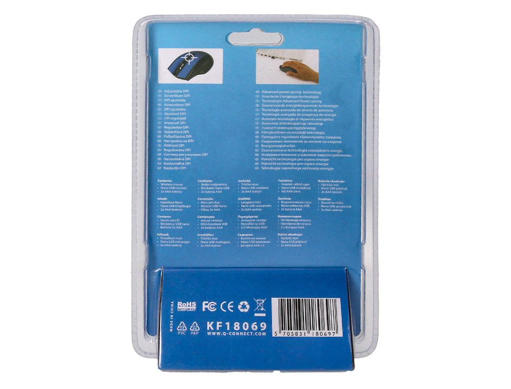 SOURIS Q-CONNECT SANS FIL OPTIQUE 1000DPI RECEPTEUR USB 2,4GHZ COLORIS BLEU
