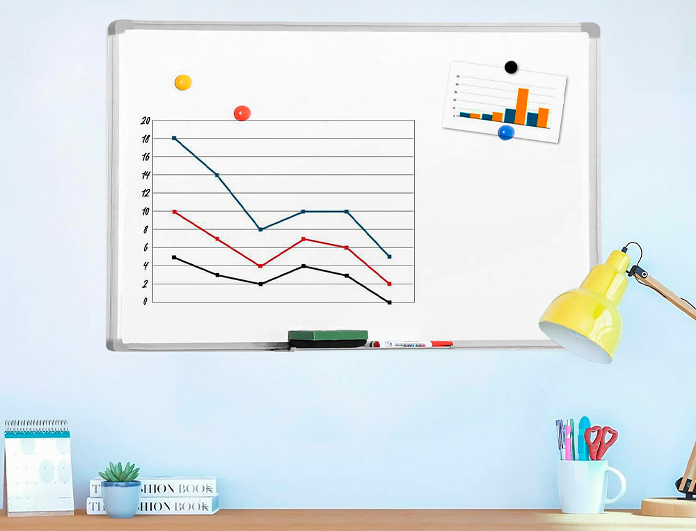 TABLEAU Q-CONNECT LAQUE MAGNETIQUE CADRE ALUMINIUM IDEAL COLLEGES BUREAUX INCLUS ACCESSOIRES FIXATION MUR