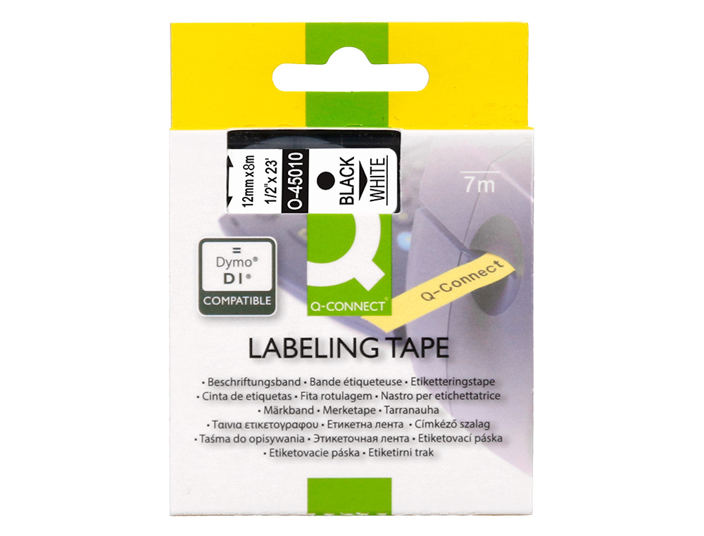 RUBAN TITREUSE Q-CONNECT MK-221 BLANC-NOIR 9MM X 8 MT COMPATIBLE BROTHER