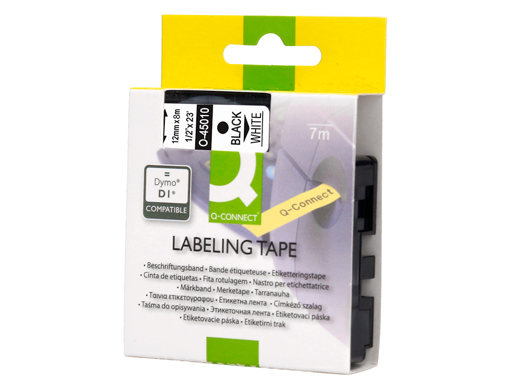 RUBAN TITREUSE Q-CONNECT MK-221 BLANC-NOIR 9MM X 8 MT COMPATIBLE BROTHER