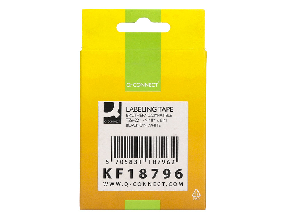 RUBAN TITREUSE Q-CONNECT TZE-221 BLANC-NOIR 9 MM X 8 MT OZE-221