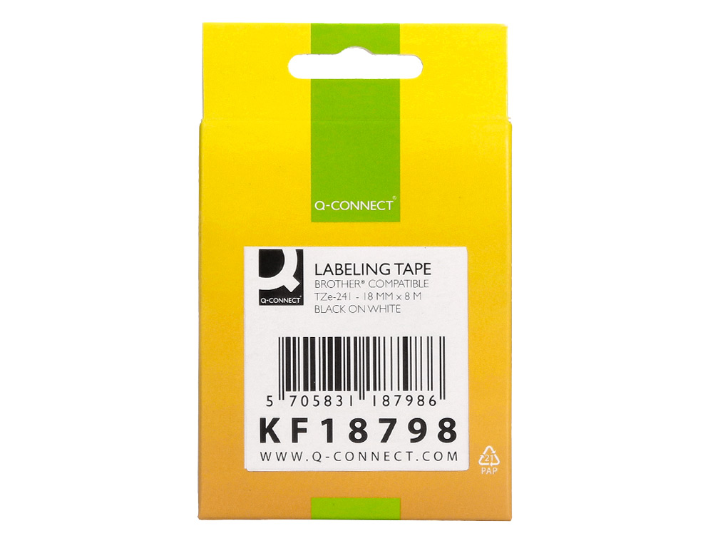 RUBAN TITREUSE Q-CONNECT TZE-241 BLANC-NOIR 18 MM X 8 MT OZE-241