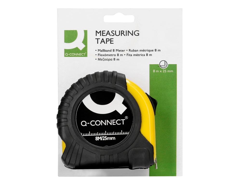 METRE ENROULEUR Q-CONNECT CAOUTCHOUC FREIN MATERIEL ANTICHOC LARGEUR 25MM LONGUEUR 8M