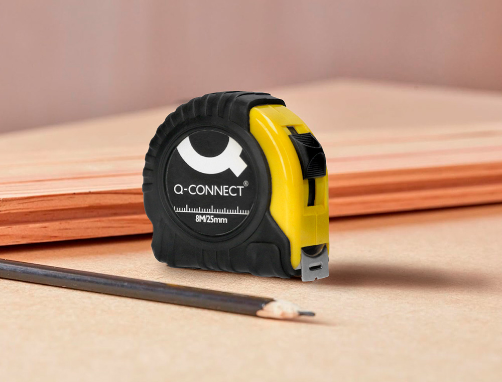 METRE ENROULEUR Q-CONNECT CAOUTCHOUC FREIN MATERIEL ANTICHOC LARGEUR 25MM LONGUEUR 8M