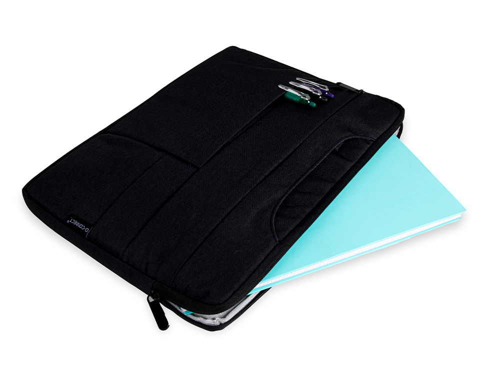 SACOCHE ORDINATEUR Q-CONNECT POIGNEES AMOVIBLES FERMETURE ECLAIR COMPARTIMENTS EXTERIEURS 39X28X2CM NOIR