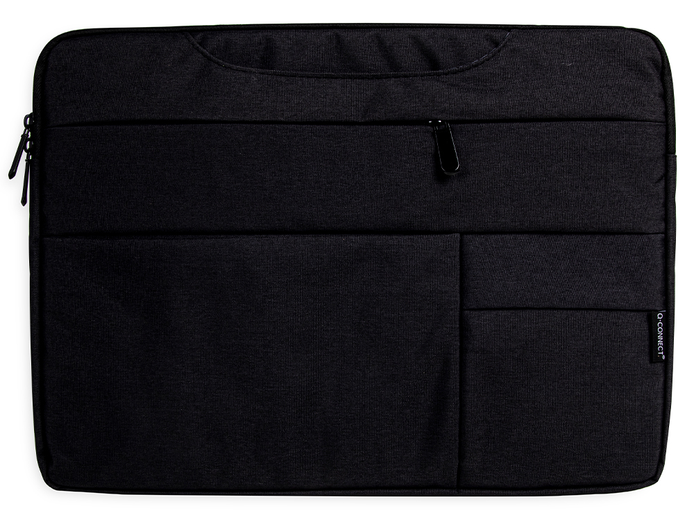 SACOCHE ORDINATEUR Q-CONNECT POIGNEES AMOVIBLES FERMETURE ECLAIR COMPARTIMENTS EXTERIEURS 39X28X2CM NOIR