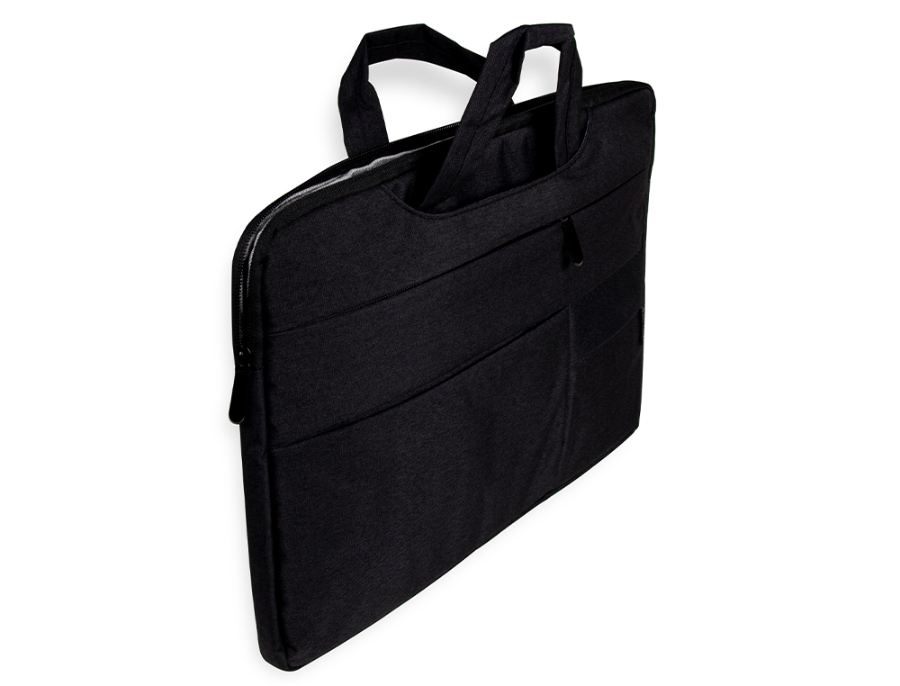 SACOCHE ORDINATEUR Q-CONNECT POIGNEES AMOVIBLES FERMETURE ECLAIR COMPARTIMENTS EXTERIEURS 39X28X2CM NOIR