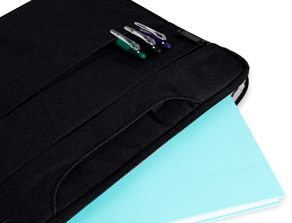 SACOCHE ORDINATEUR Q-CONNECT POIGNEES AMOVIBLES FERMETURE ECLAIR COMPARTIMENTS EXTERIEURS 39X28X2CM NOIR