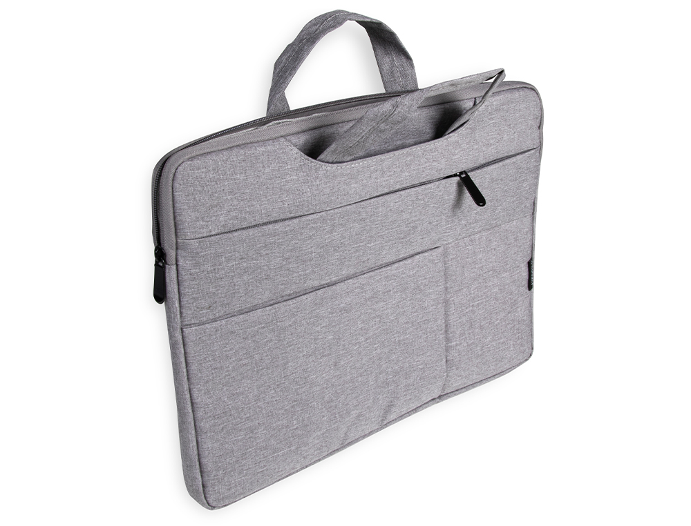 SACOCHE ORDINATEUR Q-CONNECT POIGNEES AMOVIBLES FERMETURE ECLAIR COMPARTIMENTS EXTERIEURS 39X28X2CM GRIS CLAIR