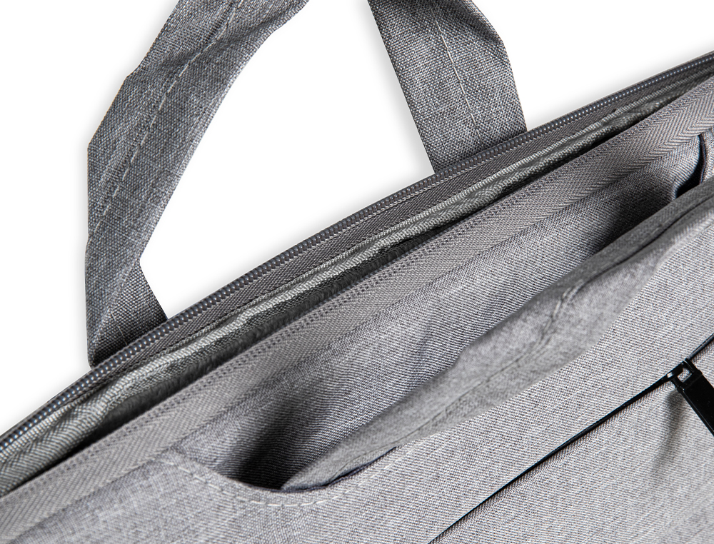 SACOCHE ORDINATEUR Q-CONNECT POIGNEES AMOVIBLES FERMETURE ECLAIR COMPARTIMENTS EXTERIEURS 39X28X2CM GRIS CLAIR