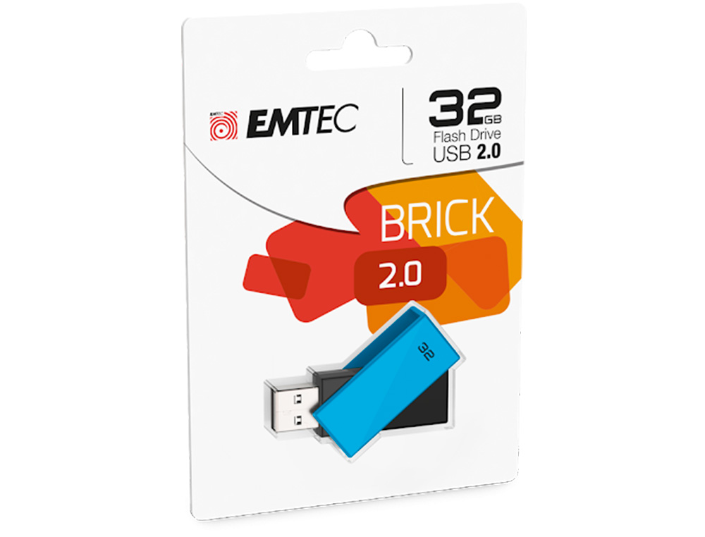 CLE USB EMTEC 2.0 C350 BRICK PIVOTANTE 32GB VITESSE LECTURE 15MBS ECRITURE MB/S COLORIS BLEU