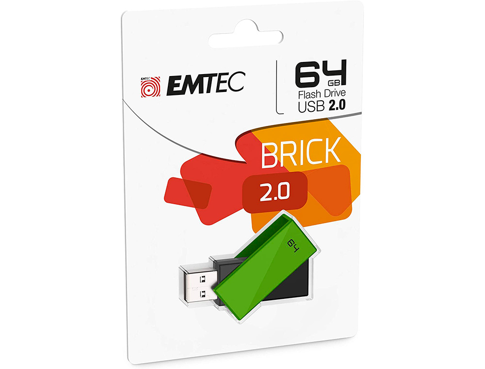 CLE USB EMTEC 2.0 C350 BRICK PIVOTANTE 64GB VITESSE        LECTURE 15MBS ECRITURE MB/S   COLORIS VERT