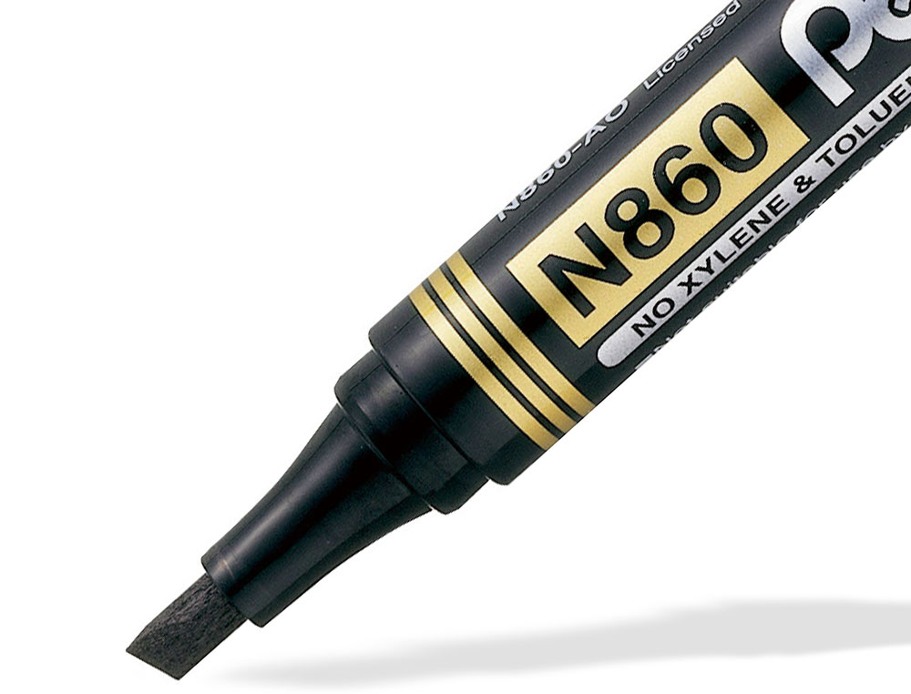 MARQUEUR PERMANENT PENTEL POINTE BISEAUTEE MOYENNE 2,3/4,5MM ENCRE FAIBLE ODEUR COLORIS NOIR