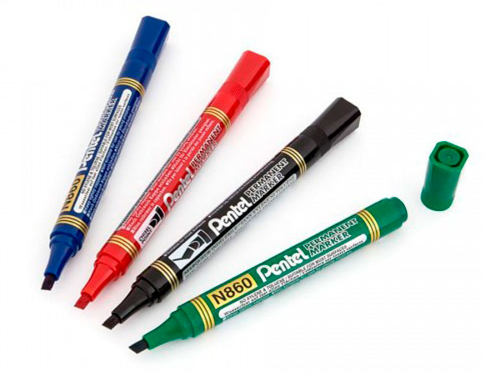 MARQUEUR PERMANENT PENTEL POINTE BISEAUTEE MOYENNE 2,3/4,5MM ENCRE FAIBLE ODEUR COLORIS NOIR