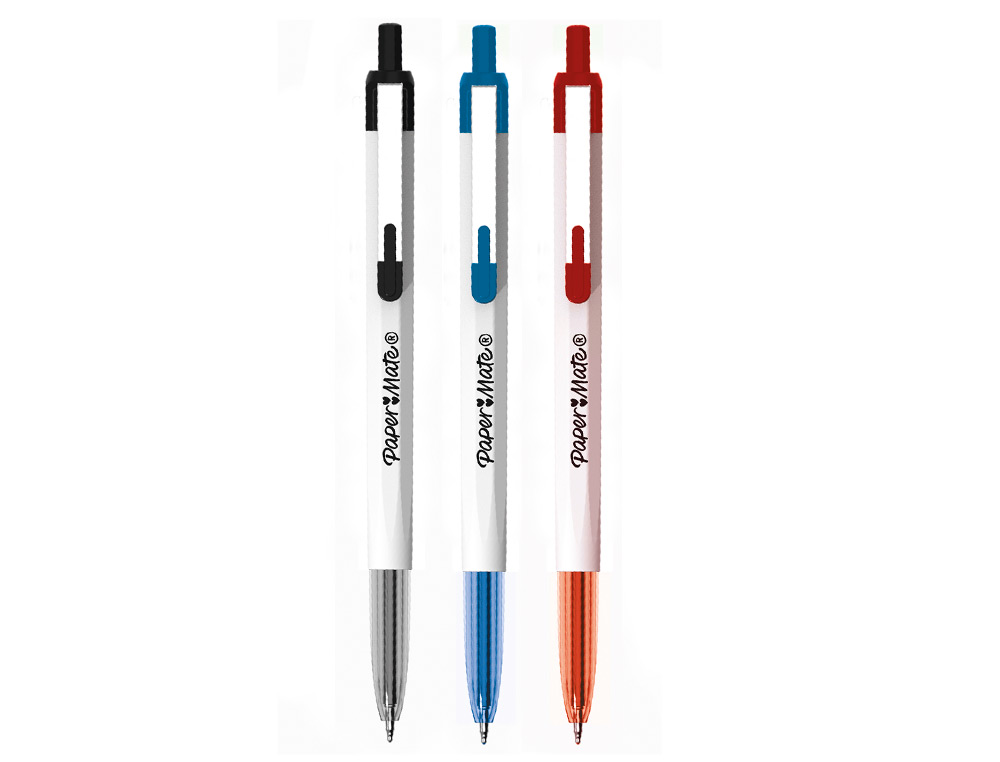 STYLO-BILLE PAPER MATE 046 RT RETRACTABLE POINTE MOYENNE    0,7MM SACHET 3 UNITES         ASSORTIES NOIR BLEU ROUGE