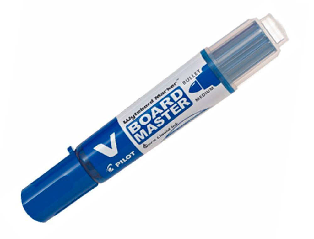 PACK PILOT V-BOARD MASTER 10 MARQUEURS EFFACABLES A SEC POINTE CONIQUE MOYENNE 10 RECHARGES 5 OFFERTES COLORIS BLEU