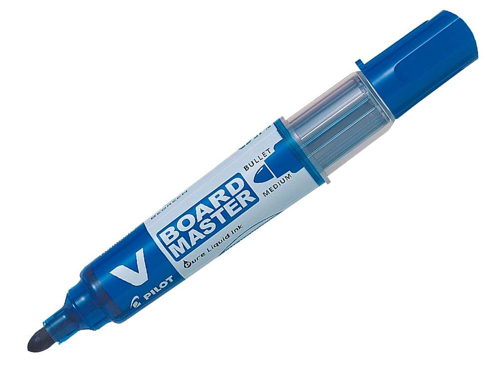 PACK PILOT V-BOARD MASTER 10 MARQUEURS EFFACABLES A SEC POINTE CONIQUE MOYENNE 10 RECHARGES 5 OFFERTES COLORIS BLEU