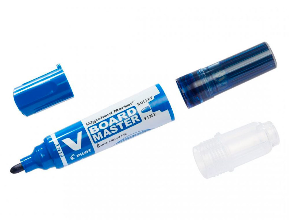 PACK PILOT V-BOARD MASTER 10 MARQUEURS EFFACABLES A SEC POINTE CONIQUE MOYENNE 10 RECHARGES 5 OFFERTES COLORIS BLEU