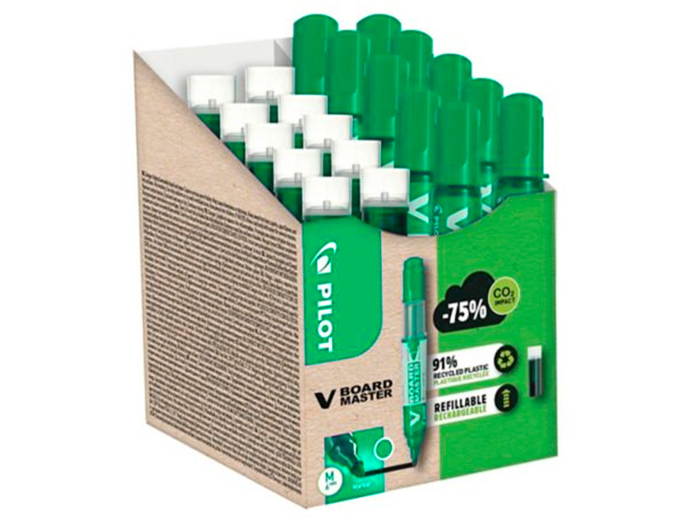 PACK PILOT V-BOARD MASTER 10 MARQUEURS EFFACABLES A SEC    POINTE CONIQUE MOYENNE 10 RECHARGES 5 OFFERTES COLORIS VERT