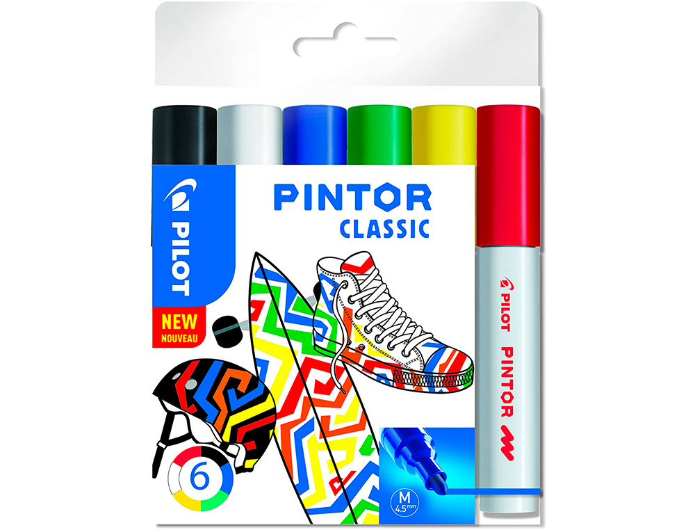 MARQUEUR PEINTURE PILOT PINTOR ENCRE COUVRANTE TOUS SUPPORTS POINTE MOYENNE COLORIS NEON ASSORTIS POCHETTE 6 UNITÉS